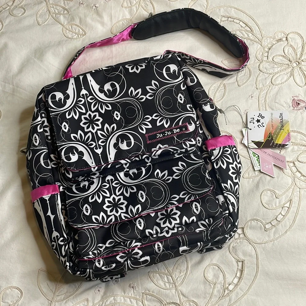 NWT Ju-Ju-Be B.F.F. Shadow Waltz PackaBe Teflon floral baby diaper smart bag